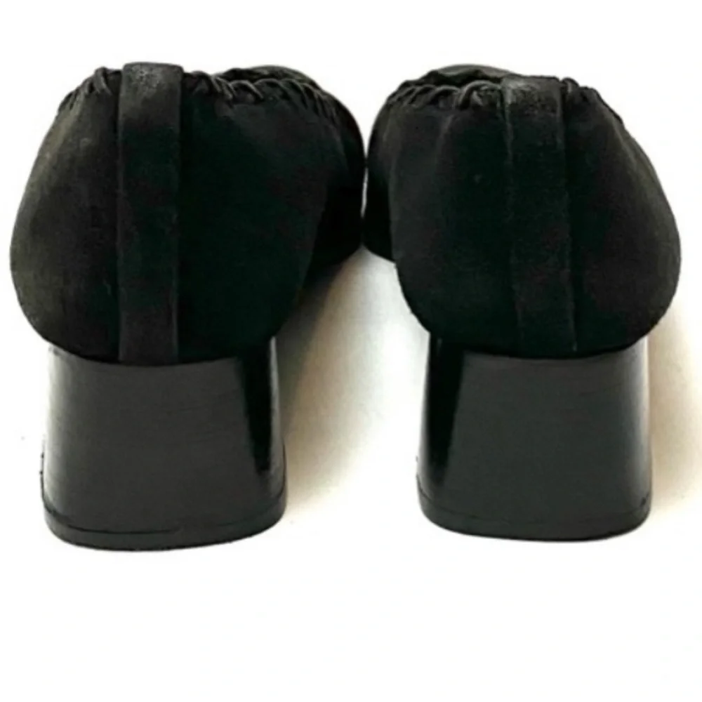 Stuart Weitzman Bixby Black Suede Cross Stitching Block Heel Shoe - Picture 6 of 8